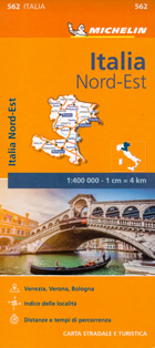 mappa Italia con Veneto, Trentino Alto Adige, Friuli Venezia Giulia, Emilia Romagna stradale Michelin n.562