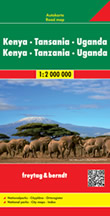 mappa Kenya, Tanzania, Uganda stradale con luoghi panoramici, spiagge, parchi e riserve naturali