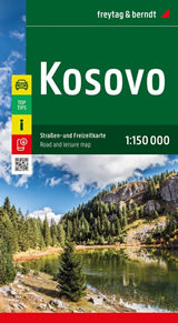 mappa stradale Kosovo - con Prishtinë (Priština), Prizren (Prizren), Ferizaj (Uroševac), Gjakova (Đakovica), Podujevë (Podujevo), Gjilan (Gnjilane), Pejë (Peć), Mitrovicë (Kosovska Mitrovica), Malishevë (Mališevo) - mappa stradale con luoghi panoramici, parchi e riserve naturali - EDIZIONE 2024