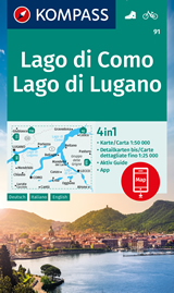 mappa Lago di Como, Lugano, Mendrisio, Bellagio, Erba, Canzo, Oggiono, Mandello del Lario, Pasturo, Bellano, Colico, Gravedona, Giubiasco, Porlezza, Lecco Kompass n.91 escursionistica, plastificata, compatibile con GPS 2023