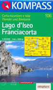 mappa topografica n.106 - Lago d'Iseo, Franciacorta - con Rovato, Brescia, Gussago, Palazzolo, Zandobbio, Bovegno, Gazzaniga, Lovere