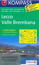 mappa topografica n.105 - Lecco, Valle Brembana, Oggiono, Zogno, Brumano, Morbegno, Varenna, Tartano, Lago di Como, San Pellegrino Terme, Sondrio - con informazioni turistiche, sentieri CAI, percorsi panoramici e parchi naturali - mappa plastificata, compatibile con GPS - edizione 2020