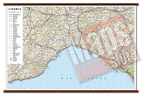 mappa Liguria murale con cartografia dettagliata ed aggiornata plastificata, eleganti aste in legno 96 x 63 cm 2021