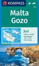 mappa Malta, Gozo, Valletta, Comino, Rabat, Mosta, Sliema Kompass n.235 con informazioni turistiche, sentieri, spiagge e luoghi panoramici compatibile GPS 2023