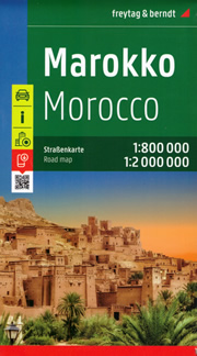mappa Marocco / Morocco Marokko con Marrakech, Agadir, Casablanca, Rabat, Tanger, Figuig, Fes, Dakhla stradale oasi, luoghi panoramici, spiagge, strade e piste 2023