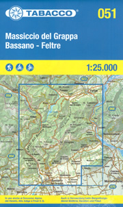 mappa n.051 Massiccio del Grappa, Bassano, Feltre Monte Valstagna, Possagno, Pederobba, Alano di Piave, Primolano con reticolo UTM per GPS impermeabile, antistrappo, plastic free, eco friendly 2024