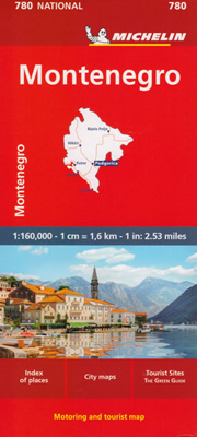 mappa Montenegro con Podgorica, Kotor, Budva, Ulcinj, Bijelo Polje stradale Michelin n.780 percorsi panoramici, parchi e riserve naturali 2024