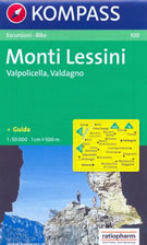 mappa topografica n.100 - Monti Lessini, Valpolicella, Valdagno, Verona, Recoaro Terme, Cima Carega, Dolce, Grezzana, Schio, Montecchio Maggiore, Thiene - con sentieri CAI, percorsi MTB, vie ferrate e funivie - nuova edizione