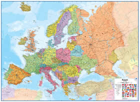 mappa Murale d'Europa con cartografia politica e fisica, molto dettagliata 135 x 100 cm 2024