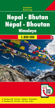 mappa Nepal, Bhutan, Himalaya con Kathmandu, Annapurna, Monte Everest, Pokhara, Bhaktapur, Chitwan National Park 2023