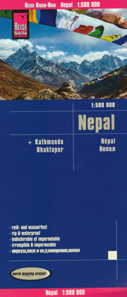 mappa Nepal con Kathmandu, Annapurna, Monte Everest, Pokhara, Bhaktapur, Chitwan National Park impermeabile e antistrappo