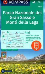 mappa Parco Nazionale del Gran Sasso, Monti Laga, Ascoli Piceno, Teramo, Sibillini, Norcia, M. Gorzano, L'Aquila, Corno Grande, Castel Monte, Civitella Tronto Kompass n.2476 compatibile con GPS 2024