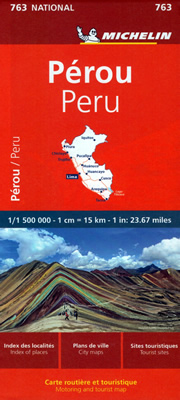 mappa Perù con Lima, Arequipa, Trujillo, Iquitos, Chiclayo, Piura, Cusco stradale Michelin n.763 2024
