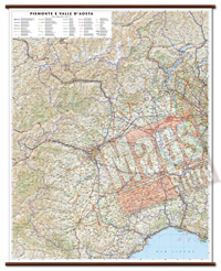 mappa Piemonte e Valle d'Aosta murale con cartografia dettagliata ed aggiornata plastificata, eleganti aste in legno 86 x 108 cm 2021