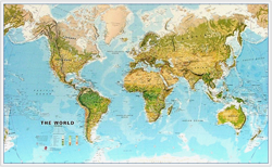 mappa Planisfero Fisico e Ambientale cartografia aggiornata con tipologia di vegetazione terreno 140 x 85 cm