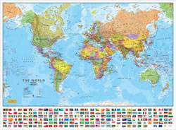 mappa Planisfero murale del mondo con bandiere e cartografia di alta qualità 100 x 70 cm