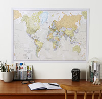 mappa murale Planisfero in stile vintage - 84 x 60 cm - plastificato lucido - EDIZIONE Dicembre 2024