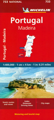 mappa stradale Portogallo e Madeira - mappa stradale Michelin n.733 - con Lisbona, Porto, Braga, Coimbra, Evora, Faro, Setubal, Funchal - EDIZIONE 2024
