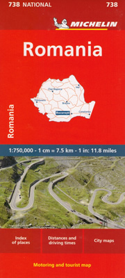 mappa Romania con Bucarest, Timișoara, Brașov, Costanza stradale Michelin n.738 2024