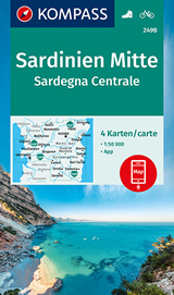 mappa Sardegna con Nuoro, Oristano, Dorgali, Laconi, Baunei set di 4 mappe escursionistiche Kompass n.2498 sentieri numerati per il trekking e mountain bike, spiagge, agriturismi, luoghi panoramici, tipi vegetazione, rilievi altimetrie, sorgenti, grotte, parchi riserve naturali compatibili GPS 2024
