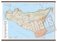 mappa Sicilia murale con cartografia dettagliata ed aggiornata plastificata, eleganti aste in legno 119 x 86 cm 2021