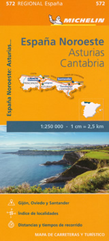 mappa Spagna Asturias, Cantabria con Oviedo e Santander Michelin n.572 2022