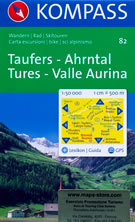 mappa topografica n.82 - Taufers, Ahrntal, Tures, Valle Aurina, Bruneck/Brunico, Fundres/Pfunders, Predoi/Prettau, Rasen/Rasun, Monte Lovello, Gran Pilastro, Antholz/Anterselva, Vintl/Vandoies - compatibile con GPS - nuova edizione