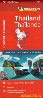 mappa stradale Thailandia / Thailand - con Bangkok, Phuket, Hat Yai, Surat Thani, Chonburi, Udon Thani, Chiang Mai - mappa stradale Michelin n.751 - con spiagge, templi, percorsi panoramici, parchi e riserve naturali - EDIZIONE 2024