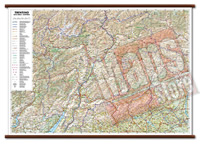mappa Trentino Alto Adige murale con cartografia dettagliata ed aggiornata plastificata, eleganti aste in legno 96 x 68 cm 2021