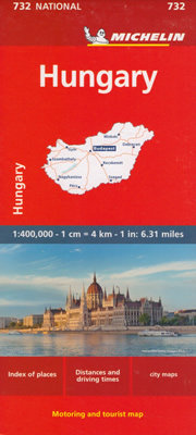 mappa Ungheria stradale Michelin n.732 con Budapest, Debrecen, Miskolc, Seghedino, Pécs (Cinquechiese), Győr, Nyíregyháza, Kecskemét, Székesfehérvár (Albareale), Eger, Esztergom (Strigonio) 2024