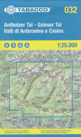 mappa topografica n.032 - Valle di Anterselva, Valle di Casies / Antholzer Tal, Gsieser Tal - Vedrette di Ries, Anterselva, S. Maddalena, Rasun, Tesido, Corno Alto, M. Ripa, Perca, Monguelfo, Valle di S. Silvestro - con reticolo UTM compatibile con GPS - impermeabile, antistrappo, plastic-free, eco-friendly - EDIZIONE 2024