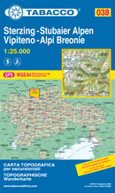 mappa n.038 Vipiteno, Alpi Breonie / Sterzing, Stubaier Alpen Val Ridanna, Racines, Passo Giovo, Campo di Trens, Vizze, Corno Bianco, Brennero con reticolo UTM compatibile sistemi GPS