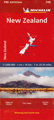 mappa Zelanda con Wellington, Christchurch, Auckland, Dunedin, Hamilton stradale Michelin n.790 2024